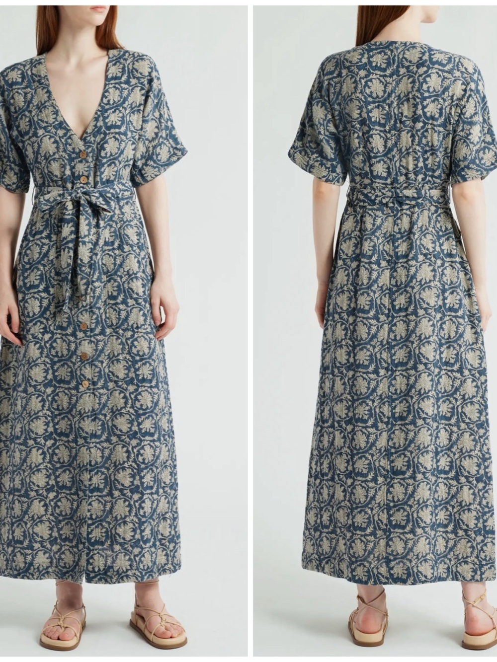 Faherty Dune Camille Belted 100% Organic Cotton Gauze Maxi Dress | XS